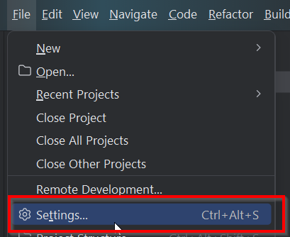 Opening the settings dialog